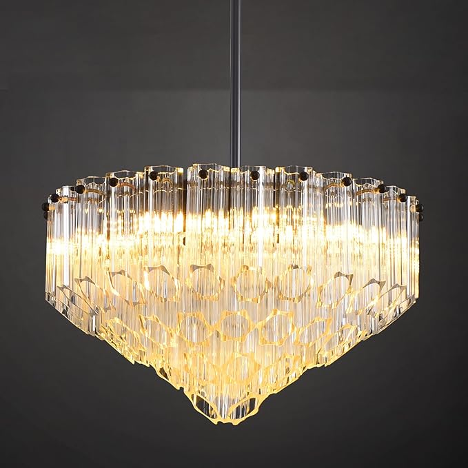 Modern Clear Glass Chandelier, 14" Round Crystal Dining Room Chandelier, Small Black Pendant Light Hanging Fixture for Bedroom, Kitchen Island Light Dimmable Ceiling Lighting Chandeliers for Bathroom-Ruum Studio Home