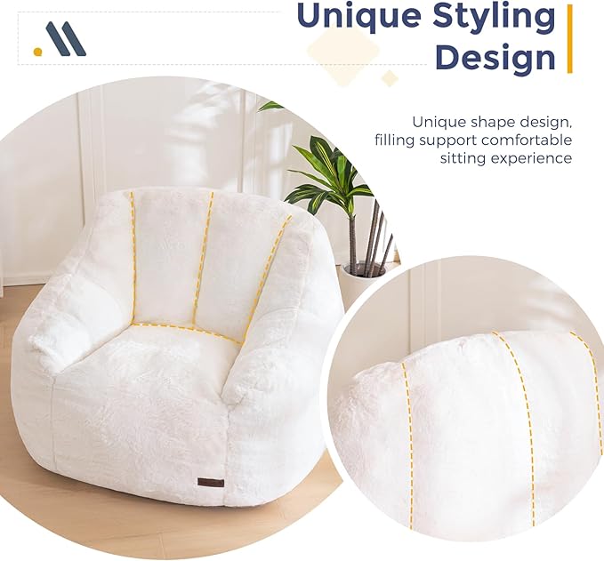 MAXYOYO Bean Bag Chair, Comfy Bean Bag Sofa with Back Support, Faux Fur Bean Bag Chair for Adults and Kids, Stuffed Floor Sofa for Living Room, Bedroom, Apartment, Beige-Ruum Studio Home