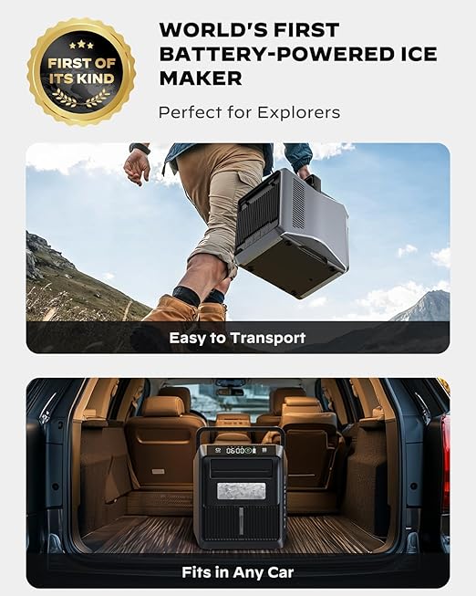 Silonn Battery-Powered Ice Maker with 4-Power, RV Ice Maker Countertop 12V/24V Car Charger 100-240V AC Solar-Ready, Portable Ice Machine 9 Cubes/6 Mins 22lbs/Day Auto-Clean for Camping RV Home Outdoor-Ruum Studio Home