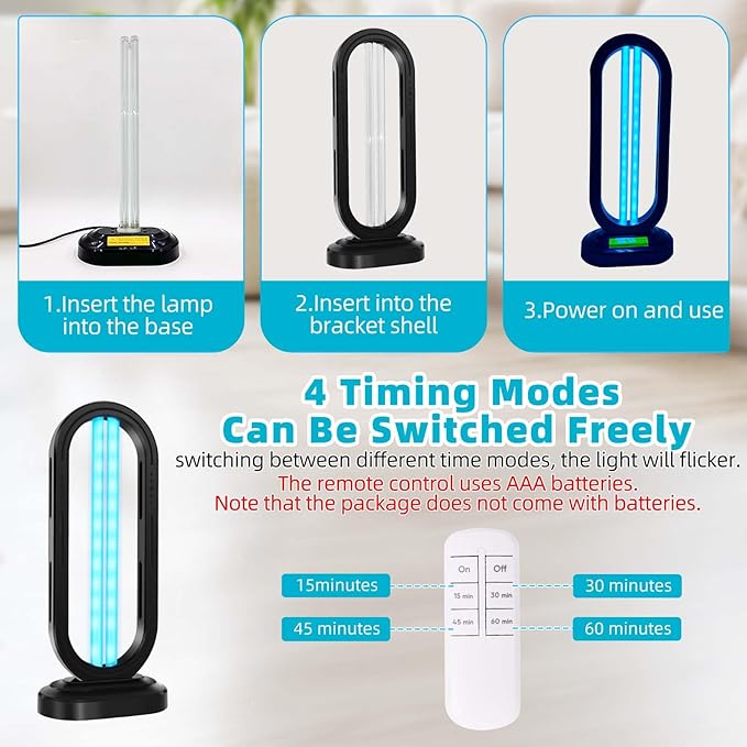 UV Light Sanitizer,UVC Home Disinfection Device 4-Speed Timing and Remote Control,UVO Light for Dust Mites,UV Lamp for Whole Room-Ruum Studio Home