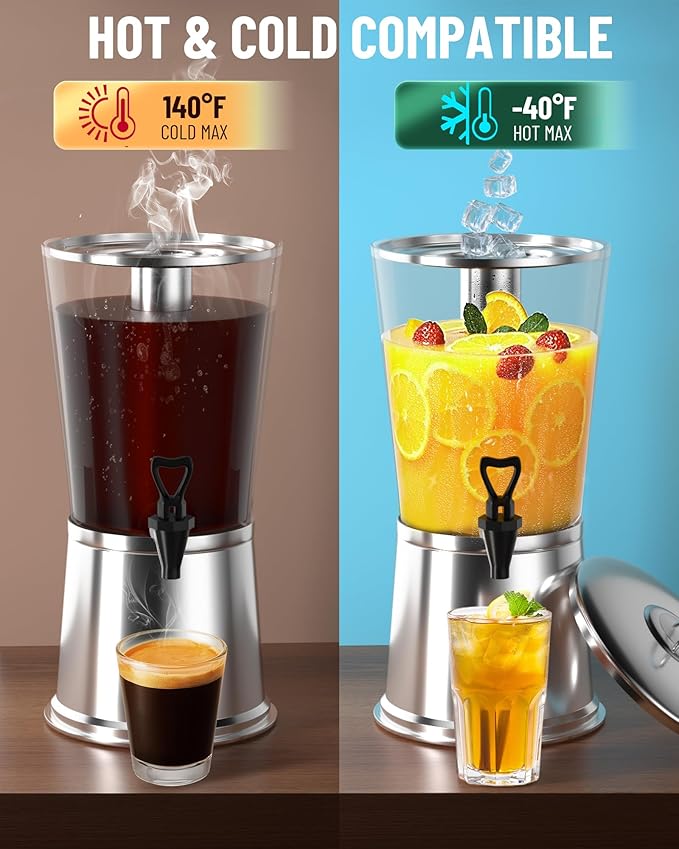 WantJoin Beverage Dispenser With Stand, Drink Dispenser for Party, Stainless Steel Water Dispenser with Ice Core, Spigot, Drink Jar Jug For Home Parties Lemonade, Clear Acrylic, 2-GALLONS 8 Liters-Ruum Studio Home