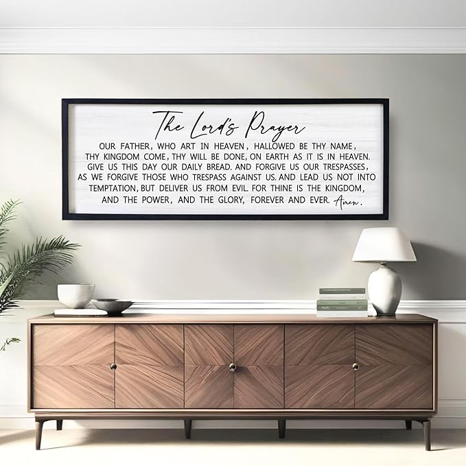 Our Father Prayer Bible Verse Framed Wall Art, 40''×15'' Black Horizontal Religious Christian Lords Prayer Sign for God Jesus Christ Prayer, Rustic Holy Inspirational Catholic Scripture Decor-Ruum Studio Home