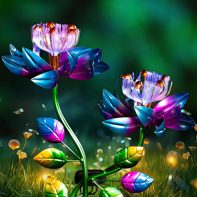 Solar Wind Spinners Blue Twin Flowers for Yard and Garden, Solar Windmill Garden Whirligig Kinetic Spinners Decor for Lawn, Patio, Yard, Metal Wind Outdoor Sculpture-Ruum Studio Home