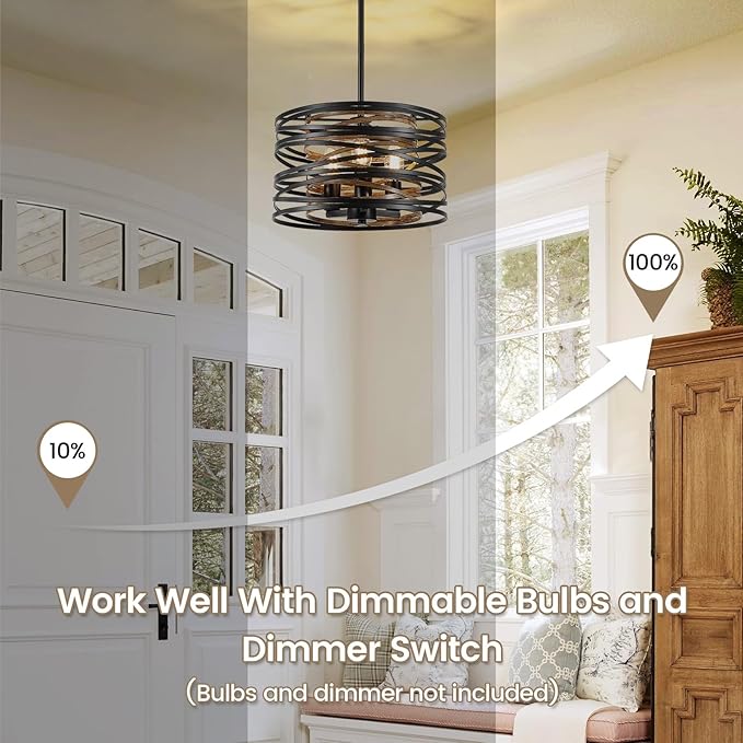 Farmhouse Chandelier, Dining Room Light Fixture, 3-Light Modern Black Pendant Light Fixture, Rustic Industrial Ceiling Hanging Light Fixture for Entryway Foyer Kitchen Over Table Hallway-Ruum Studio Home