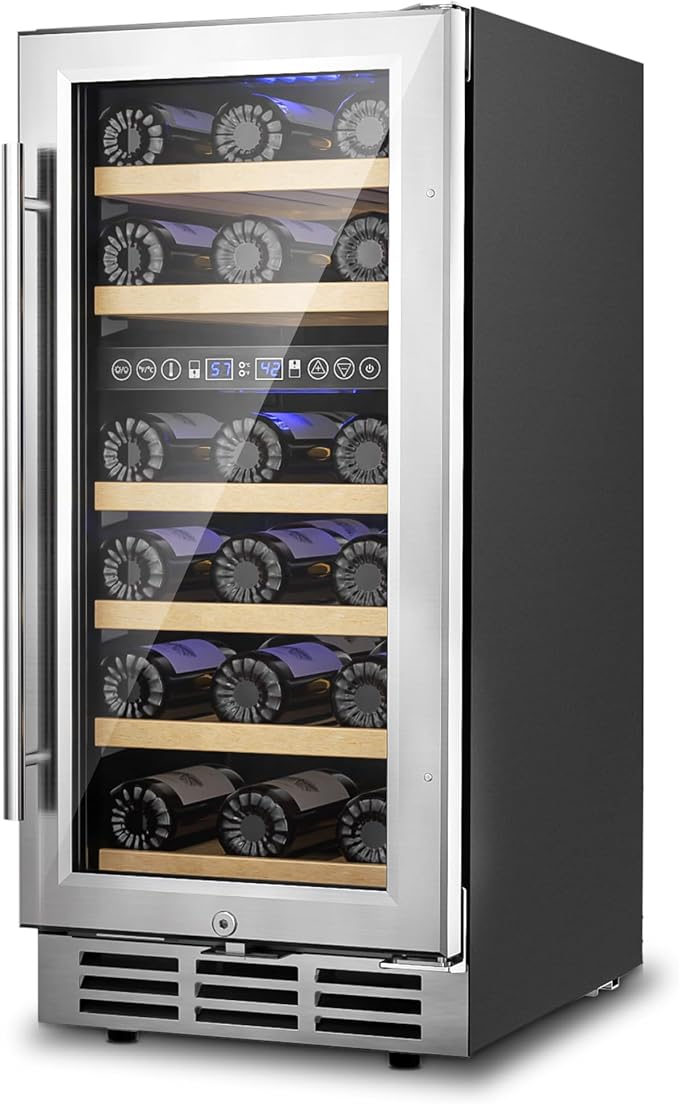 15 Inch Dual Zone Wine Refrigerator, 29 Bottle Under Counter Wine Fridge, Wine Refrigerator for Built-In or Freestanding, Wine Cooler with Removable Shelves, Double-Layer Glass Door, for Home-Ruum Studio Home