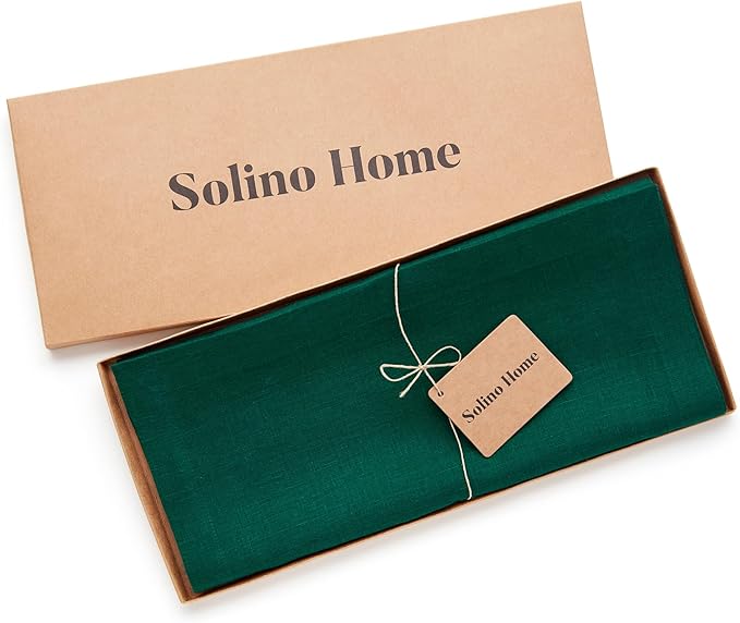 Solino Home Linen Rainforest Green Table Runner 60 Inches - 100% Pure Linen Farmhouse Short Table Runner 14 x 60 Inch Ideal for Dresser and Coffee Tables - Fete - Christmas, Thanksgiving-Ruum Studio Home