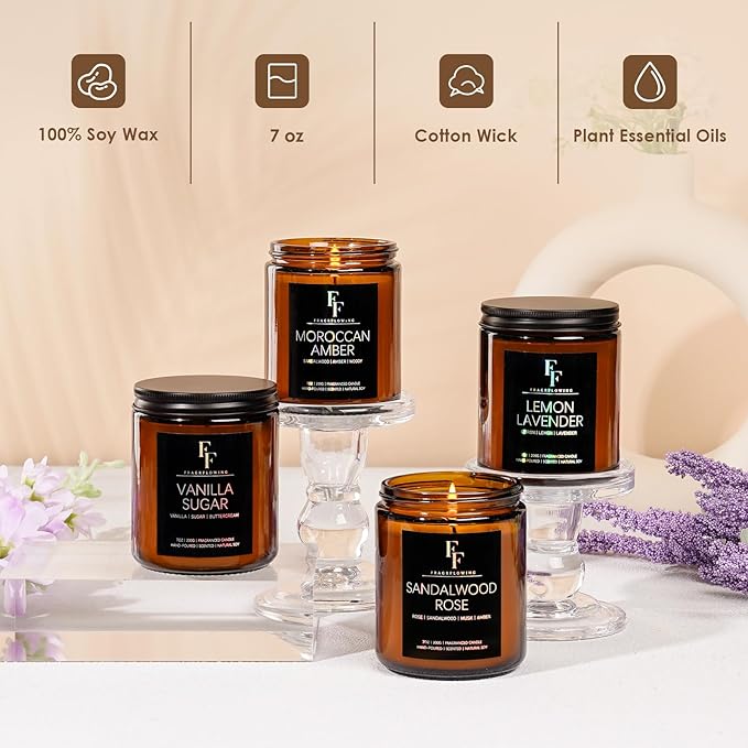 Scented Candles for Home Scented Aromatherapy Candles, 4 Pack 28 Oz Soy Wax Candle Gift Set for Women Men (Lemon Lavender/Vanilla Sugar/Sandalwood Rose/Moroccan Amber)-Ruum Studio Home