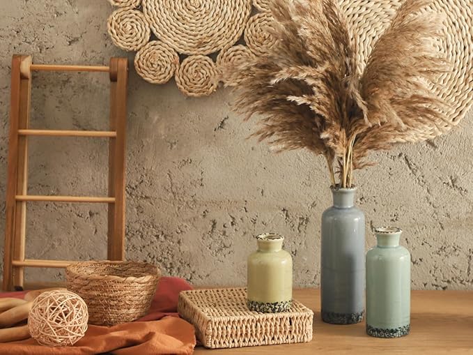 Flower Vase Set of 3, Ceramic Neutral Vases Home Decor, Pottery Rustic Farmhouse Decorative Vases Modern Decor for Table Mantel Entryway Bookshelf Living Room Kitchen Bedroom - Multicolor-Ruum Studio Home