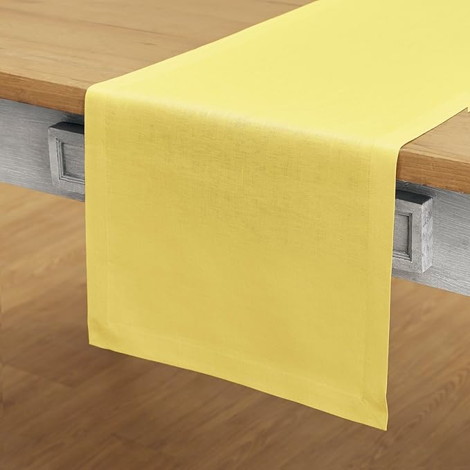 Solino Home Linen Sunshine Yellow Table Runner 60 Inches - 100% Pure Linen Farmhouse Short Table Runner 14 x 60 Inch Ideal for Dresser and Coffee Tables - Fete-Ruum Studio Home