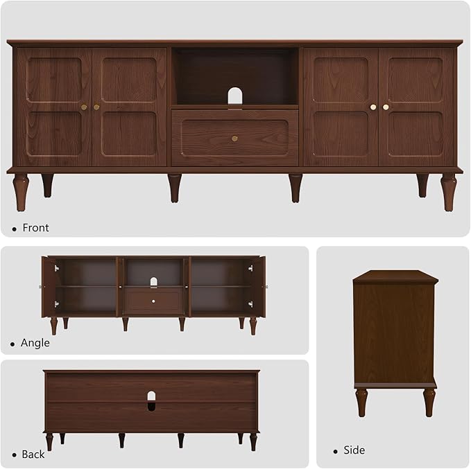 ARTPOWER 67'' Mid-Century Modern TV Stand with Storage Drawer and Doors, Long TV Stand with Adjustable Shelves for 75 Inch TV for Living Room, Bedroom, Brown-Ruum Studio Home