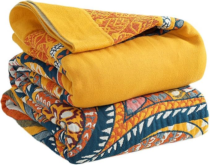 Snycler Boho 100% Cotton Throw Blanket, Decorative Muslin Boho Throw Blanket, Soft Cozy Colorful Bohemian Floral Reversible Blanket with Tassels for Chair Couch Bed Sofa Room Decor, 80x90 Inch-Ruum Studio Home