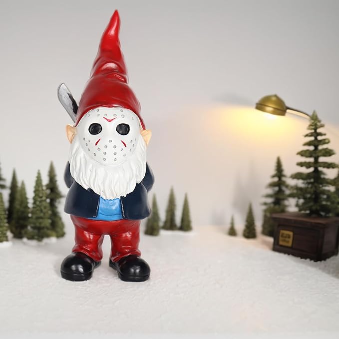 Horror Garden Gnome Decor - 5.5" Halloween Outdoor Statue, Spooky Valentines Gifts & Creepmas Collectible (Weatherproof Resin)-Ruum Studio Home