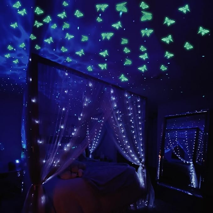 SAOROPEB Glow in The Dark 3D Butterfly 24 Pcs 3 Sizes, Luminous Butterfly Stickers for Ceiling or Wall, Glow in The Dark Party Supplies, Removable Luminous Stickers for Kids Babys Nursery (Green)-Ruum Studio Home