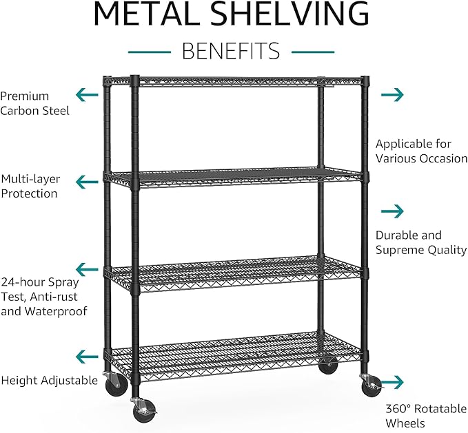 IZEUK Garage Shelving Wide Storage Shelves 4 Tier Metal Shelves 3200 LBS Heavy Duty Adjustable Utility Shelf Rack Black 23.6" D x 53.1" W x 73.6" H-Ruum Studio Home