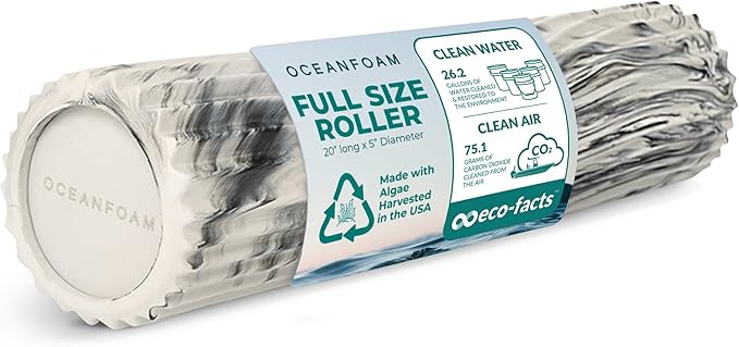 Oceanfoam Tidal Roller - Black Marbled - Muscle Massage Foam Roller for Back Pain & Stretching - Firm and Ergonomic Wide Wave Textured - Yoga, Athletics, & Wellness - Full Size, 20" x 5"-Ruum Studio Home