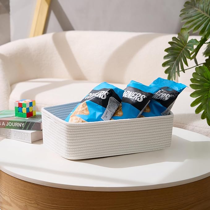 Large Shallow Organizing Baskets 15x11x5.1 Inches - Rope Woven Storage Bins for Bathroom, Shelves, Cube Closet, Off White 2 Packs-Ruum Studio Home