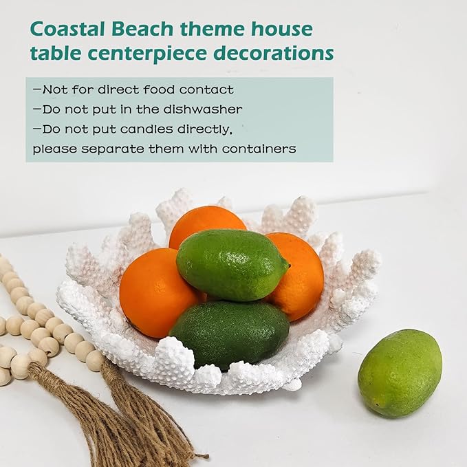 Accessoryway White Coral Textured Decorative Bowl,9.45" Medium Resin Decorative Centerpiece Bowl for Coastal Beach theme house table centerpiece decorations & Nautical decorations for coffee table-Ruum Studio Home
