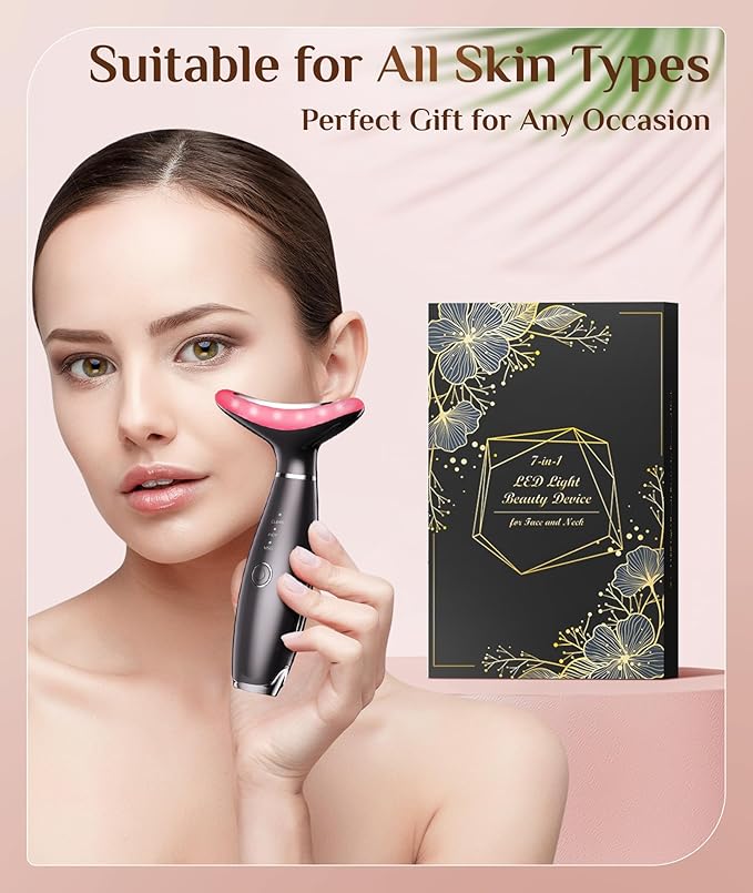7 Color Galvanic Machines - Red Light Therapy for Face and Neck, Face Massager Tool for Wrinkles, Double Chin, Vibrating Facial Massager with Thermals, Black-Ruum Studio Home