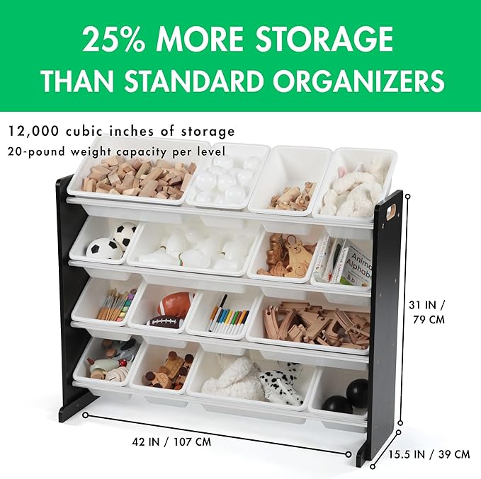 Humble Crew Supersized Toy Storage Organizer with 16 Removable Bins, Black/White – Large Toy Storage for Toddlers Ideal for Kids' Rooms, Playrooms, and Nurseries - Modern Toy Bins for Kids-Ruum Studio Home