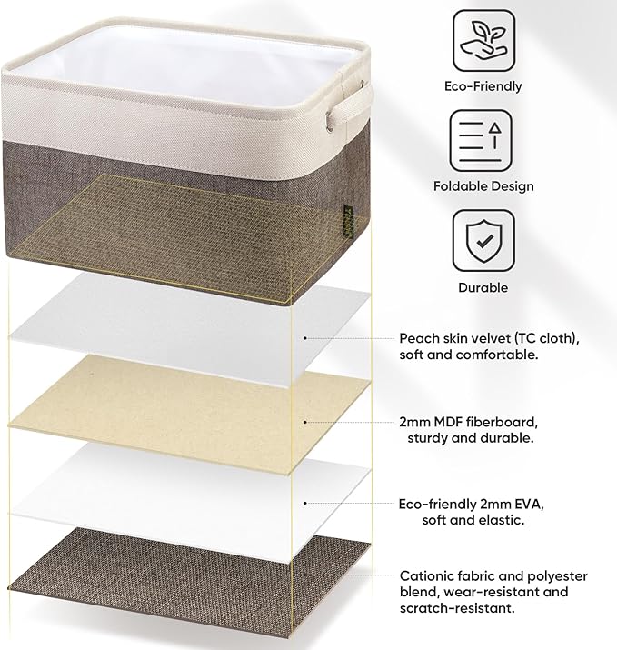 BALEINE 4 Pack Fabric Storage Bins for Shelves, Linen Storage Baskets for Organizing, Decorative Closet Bins for Clothes, Home (Brown, 15"x11"x9.5")-Ruum Studio Home