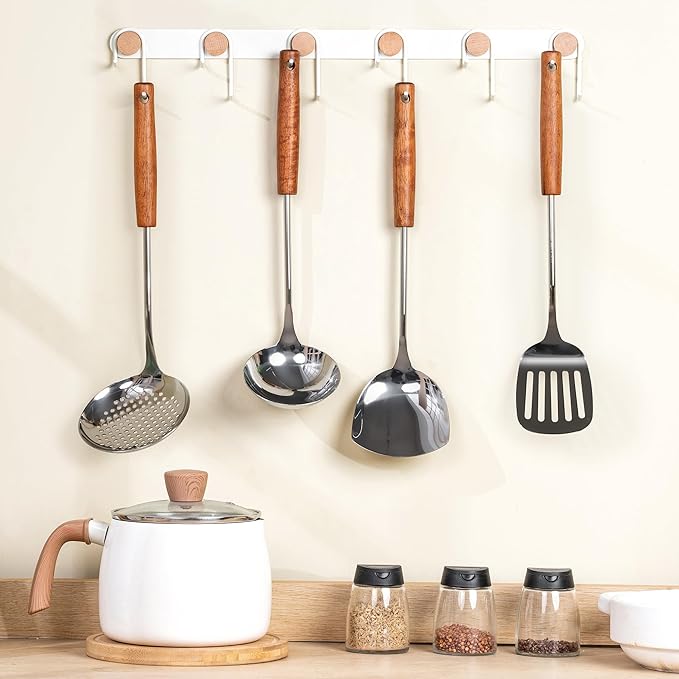 FJNATINH Stainless Steel Wok Tools Set,Wok Utensil - Wok Spatula,Turner,Ladle,Skimmer Tool Set,Mirror Polished Stainless Steel Cooking Utensils 14.6-15.2" Kitchen Utensils Cookware, Pack of 4-Ruum Studio Home