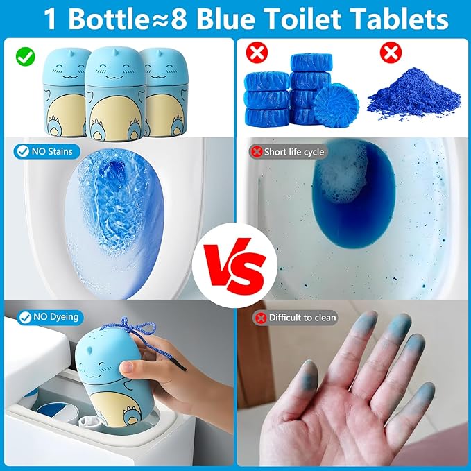 Toilet Bowl Cleaners Bottle Bathroom Toliet Bowl Cleaner with Fresh Ocean Scent Cute Dinosaur Shaped Toilet Tank Cleaner (Blue)-Ruum Studio Home