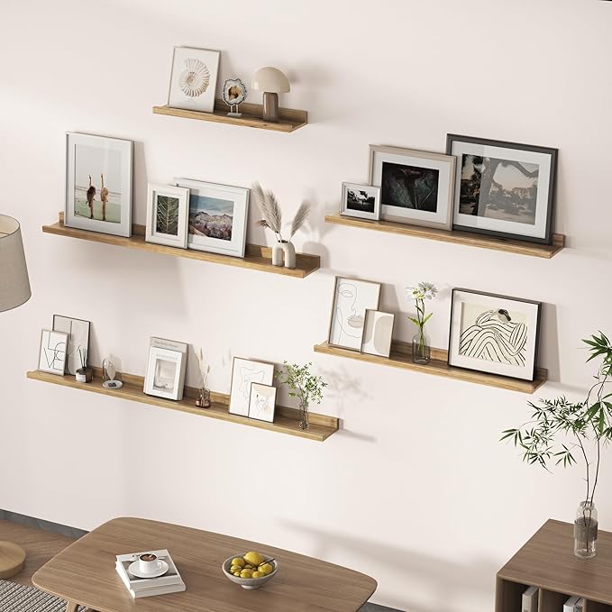 Floating Shelves for Wall, Picture Ledge Shelf 36 Inch Solid Wood Set of 2, Rustic Wall Shelves with Lip, Kids Bookshelf, Photo & Picture Live Edge Floating Shelves for Bedroom, Living Room, Kitchen-Ruum Studio Home
