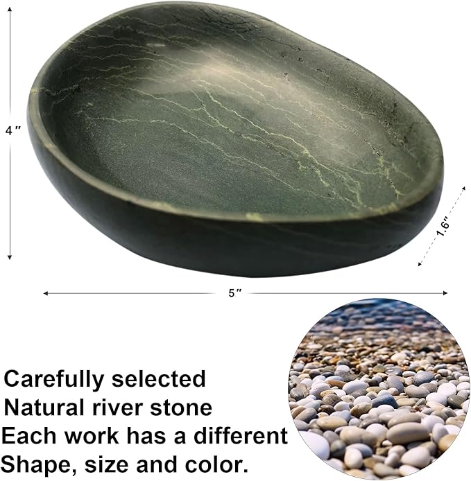 Handmade Decorative Bowl - Natural River Stone Pebble Artisan Crafted Serving Dish | 4-6 Inch Unique Decorative Tray for Home Centerpiece, Jewelry Holder (green)-Ruum Studio Home