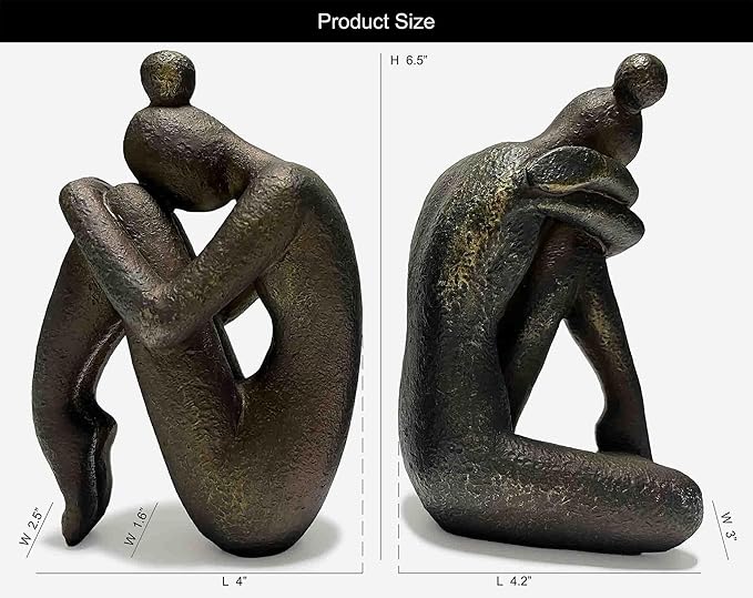 Unique Decorative Girl Thinker Bookends, Book Stopper Holder Nonskid, Book Ends for Shelves Living Room Office Home Decor, Resin, 1Pair/2Piece 6.5''-Ruum Studio Home