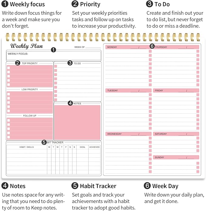 Weekly Planner Notepad Undated Weekly Goals Schedule Planner To Do List Notebook Planning Pad Calendars Organizers Habit Tracker Journal for Man & Women,52 Weeks (8.5x12")-Ruum Studio Home