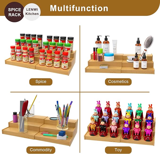 Spice Rack Organizer for Cabinet, 3 Tier Expandable Bamboo Spice Storage, Great for Kitchen Cabinet, Cupboard,Pantry and More-Ruum Studio Home