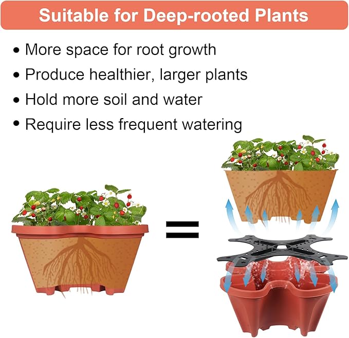 Vertical Planter 6 Tier Stackable Planters Garden Planters Strawberry Herb Flower and Vegetable Planter Indoor Outdoor Gardening Pots with Removable Wheels and Tools-Ruum Studio Home
