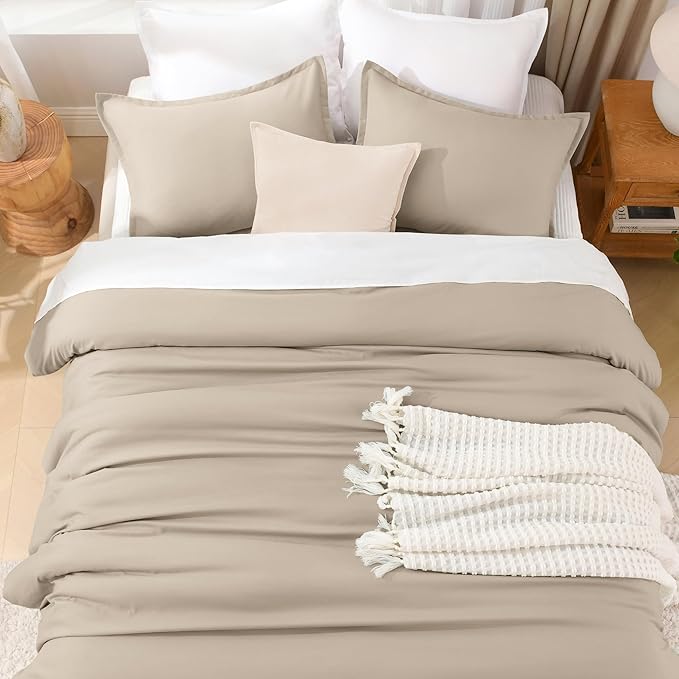 Litanika Khaki Comforter Set Full Size, 3 Pieces Solid Bedding Comforter Set, All Season Down Alternative Bed Set (79x90In Comforter & 2 Pillowcases)-Ruum Studio Home