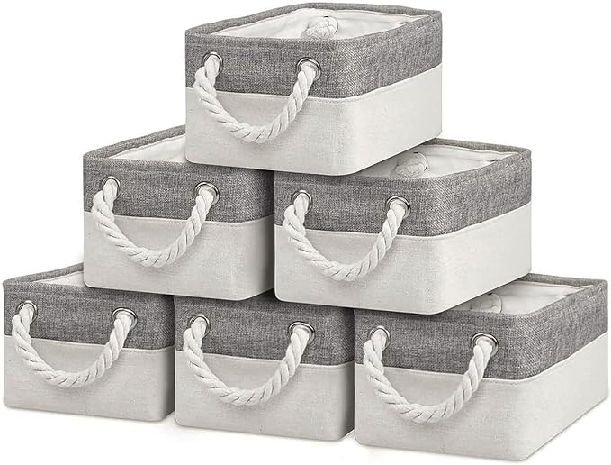 Storage Bins - Storage Baskets for Shelves Storage Cubes with Handles Small Baskets for Organizing (Gray and White 11.8 x 7.9 x 5.2 inch)-Ruum Studio Home