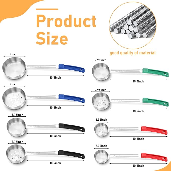 16 Pcs Portion Control Serving Spoons, Restaurant Measuring Serving Ladle Utensils, Portion Control Slotted Scoops for Weight Loss, Solid and Perforated Scoops(4 Colors,4 Sizes)-Ruum Studio Home
