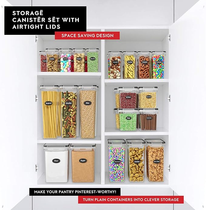 DWËLLZA KITCHEN Airtight Food Storage Container Set - 8 Pieces 1.4L - Plastic BPA Free Kitchen Pantry Storage Containers - Dishwasher Safe - Include 8 Labels - Keeps Food Fresh & Dry-Ruum Studio Home