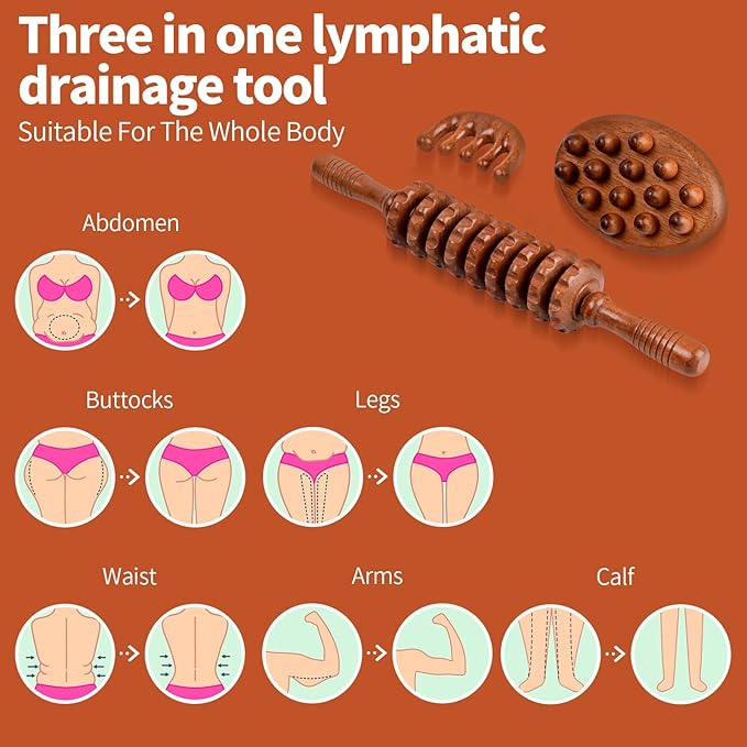 3-in-1 Wood Therapy Massage Tools Wooden Lymphatic Drainage Massager Maderoterapia Kit, Anti Cellulite Complete Body Sculpting Tools for Muscle Pain Relief, Body Contouring and Shaping-Ruum Studio Home