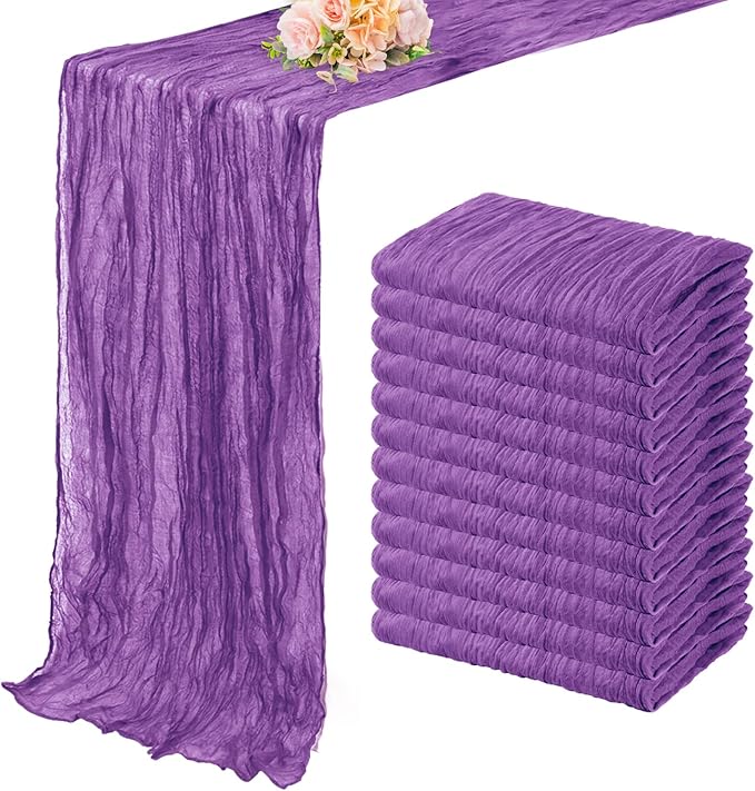 12 Pack Purple Cheesecloth Table Runner 10FT Boho Fabric Rustic Cheese Cloth Table Runner for Wedding Bridal Shower Baby Shower Gauze Sheer Birthday Party Table Decorations 20 x 120 Inch Long-Ruum Studio Home