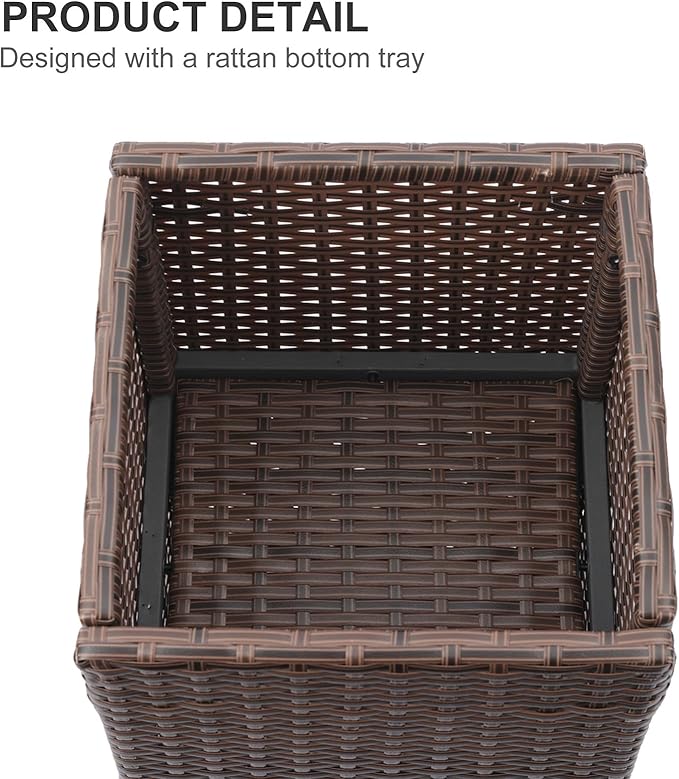 SUNNYPARK 2 Pack Tall Planters for Outdoor Plants Rattan Modern Tall Square Planter Box with Removable Liners Indoor Outdoor Porch Patio Flower Pot (12’’ x 12’’ x 24’’)-Ruum Studio Home