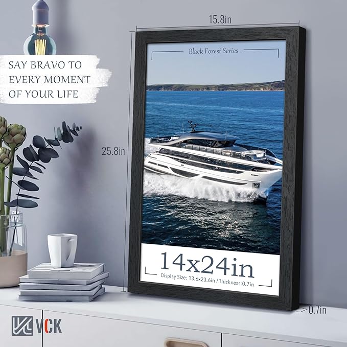 VCK 14x24 Picture Frame Set of 3, Black Solid Wood Poster Frames, Textured Exclusive Wall Gallery Frame-Ruum Studio Home
