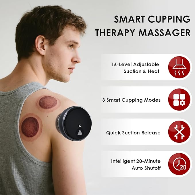 Remote Control Electric Cupping Massager, Smart Cupping Kit for Massage Therapy with 16 Level Temperature & Suction, Portable Cupping Therapy Set for Targeted Pain Relief, Black-Ruum Studio Home