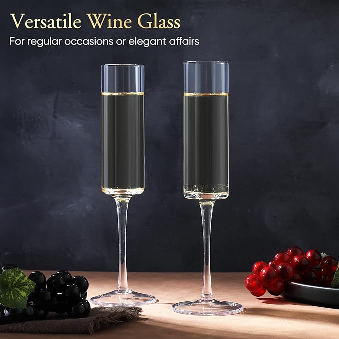 JYB&XY Champagne Flutes Set of 6 Hand Blown Elegant Champagne Glasses With Long Stem Elegant Sparkling Wine Stemware 6.5oz- for Women, Men, Wedding, Anniversary, Christmas, Birthday,Parties-Ruum Studio Home