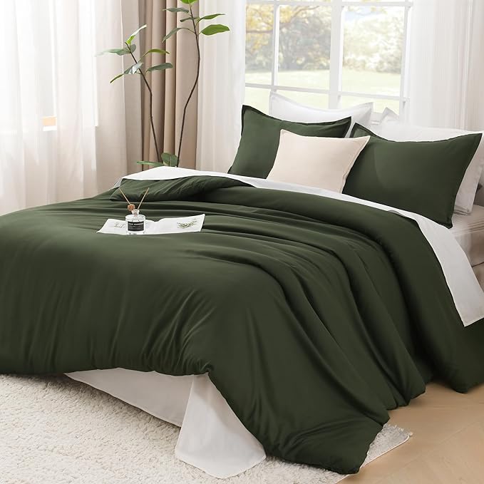 Litanika Dark Olive Green California King Comforter Set - 3 Pieces Cal King Lightweight Summer Soft Solid Bed Comforter, Oversized Fluffy Down Alternative Bedding Set (104x96In, 2 Pillowcases)-Ruum Studio Home