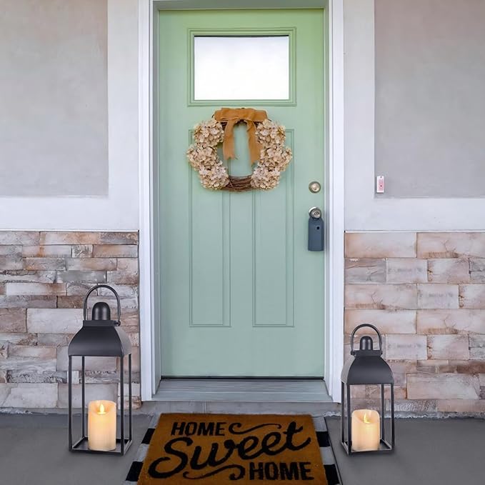 Lanterns Decorative Outdoor Indoor, Black Metal Outdoor Lanterns, 17'' 13'' Set of 2 Modern Farmhouse Candle Lantern Halloween Lanterns Centerpieces for Home, Wedding, Patio, Porch, Mantel-Ruum Studio Home