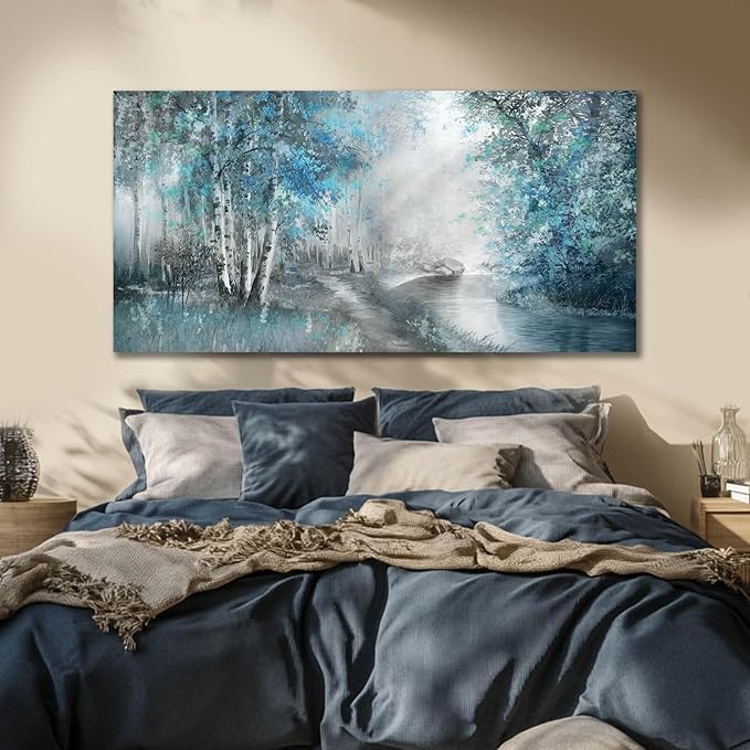 SOUGUAN Forest Wall Art for Living Room Foggy Tree Artwork Sunlight Wall Decor Nature Wall Decorations on Canvas 24"x48" Wall Paintings Ready to Hang-Ruum Studio Home