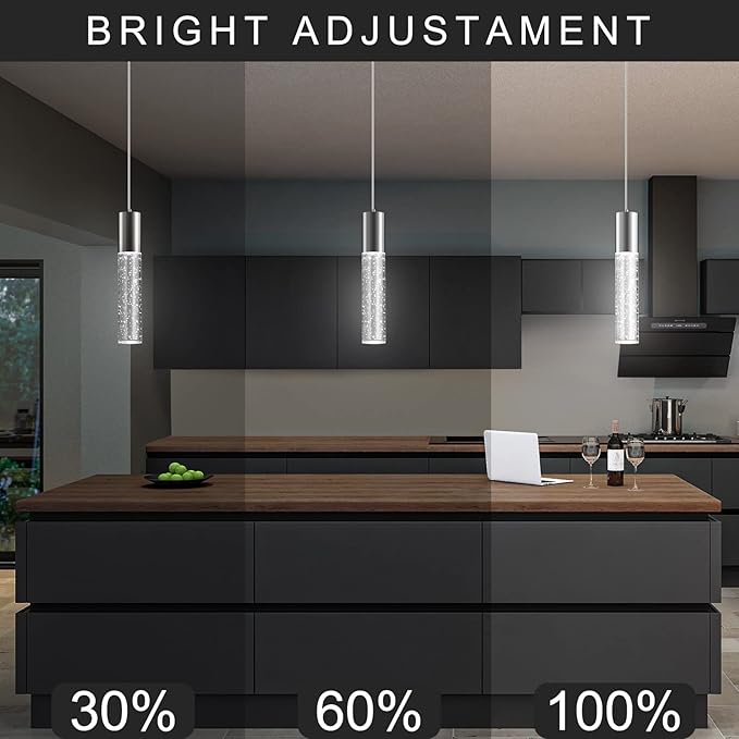 OKELI Pendant Lights Kitchen Island 1 Pack, 6000K Modern LED Bubble Crysta Pendant Light, Chrome Mini Single Island Lights Hanging Lighting for Dining Room, 6W, ETL-Ruum Studio Home