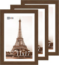 VCK 11x17 Picture Frame 3 Pack, Brown Wood Poster Frame with Exclusive Wood Grain, Wall Mounting Hanging-Ruum Studio Home