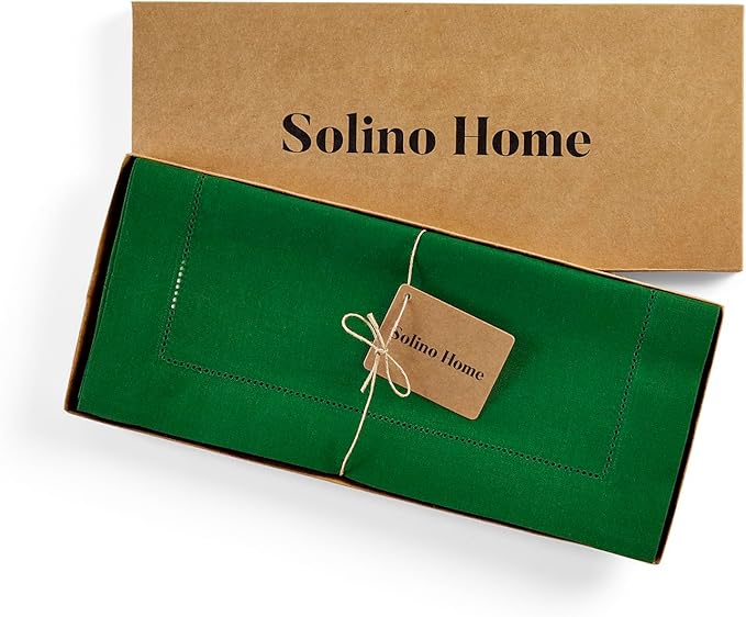 Solino Home Linen Garden Green Table Runner 90 Inches Long - 100% Pure Linen Hemstitch 14 x 90 Inch Table Runner for Dining - Classic Hemstitch-Ruum Studio Home