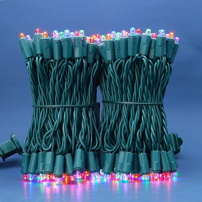 200 Count Multicolor Wide Angle LED Christmas Lights, 66 ft Green Wire UL Certified Commercial Grade 5mm Holiday String Light Set (Multicolor)-Ruum Studio Home