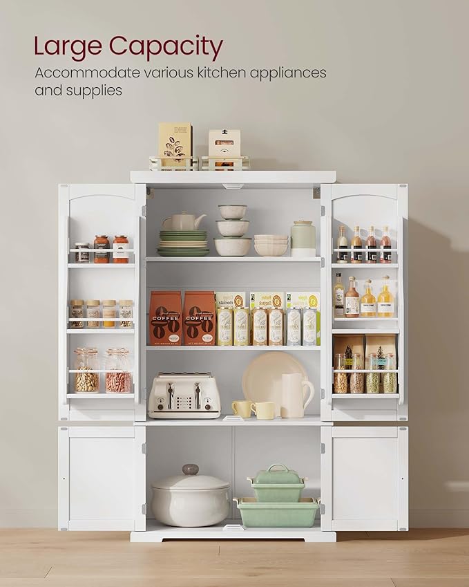 VASAGLE Pantry Cabinet, 53.5-Inch High Freestanding Tall Cupboard Storage Cabinet, 2 Cabinets, 2 Adjustable Shelves, 6 Door Shelves, for Living Room, Kitchen, White UBBC671W01-Ruum Studio Home